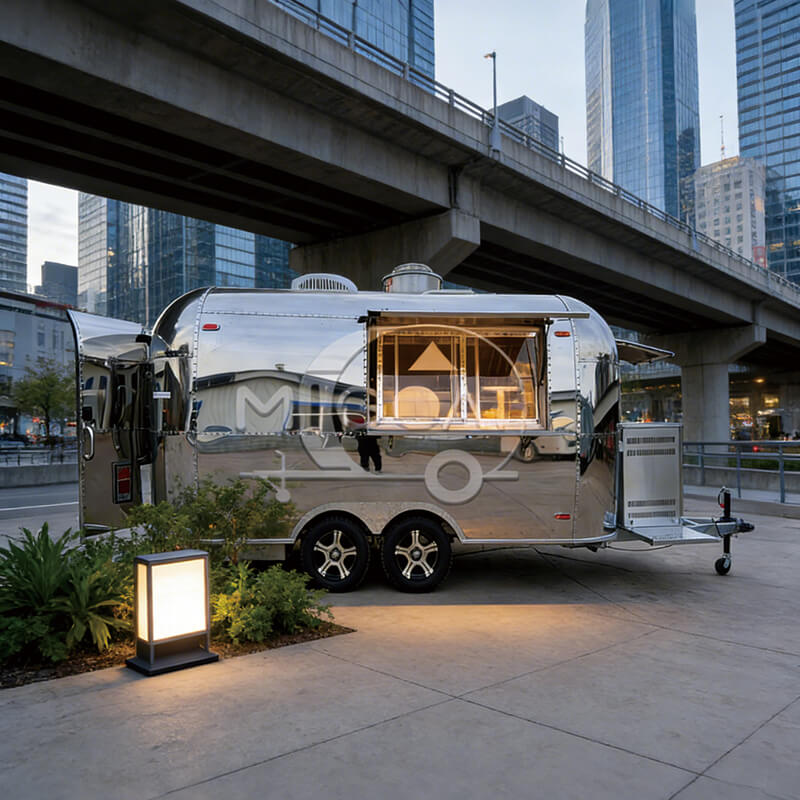 MGA-4.5M Full Stainless Steel Towable Food Truck, High-Adaptability Multi-Functional Commercial Catering Trailer