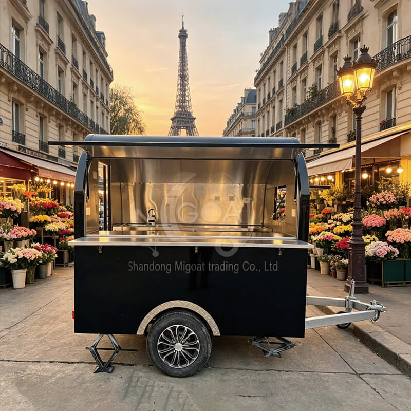 MGR-2.5M Simple Black Stainless Steel Interior Mobile Food Trailer, Towable Street Food Concession Cart