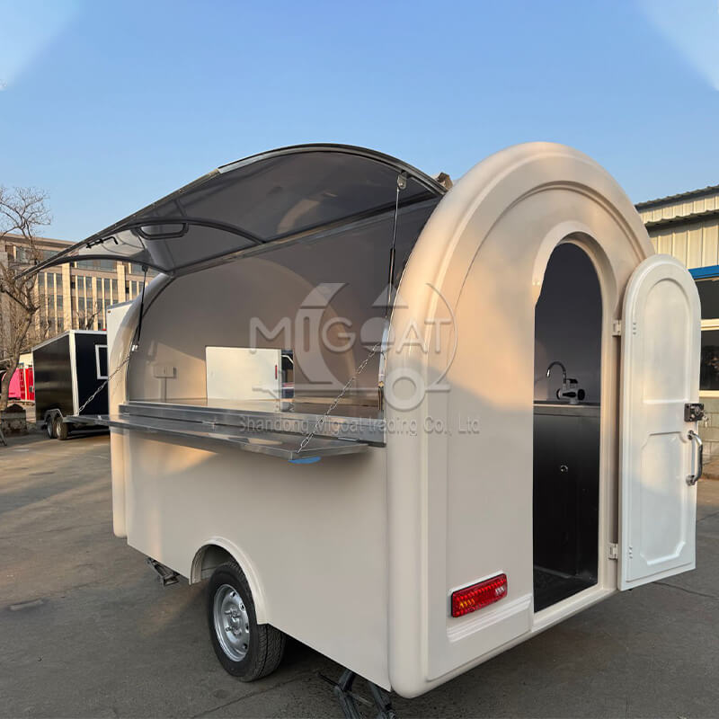 MGR-2.8M Mini Towable Food Trailer, Cream Style Mobile Food Cart with Full Stainless Steel Interior