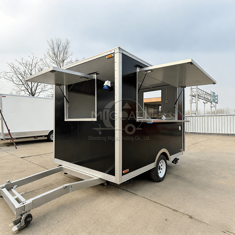 MGS-3M Commercial Built-in Refrigeration Food Trailer, Anti-Corrosion & Anti-Slip Mobile Catering Cart, Towable Fast Food Snack Concession Trailer