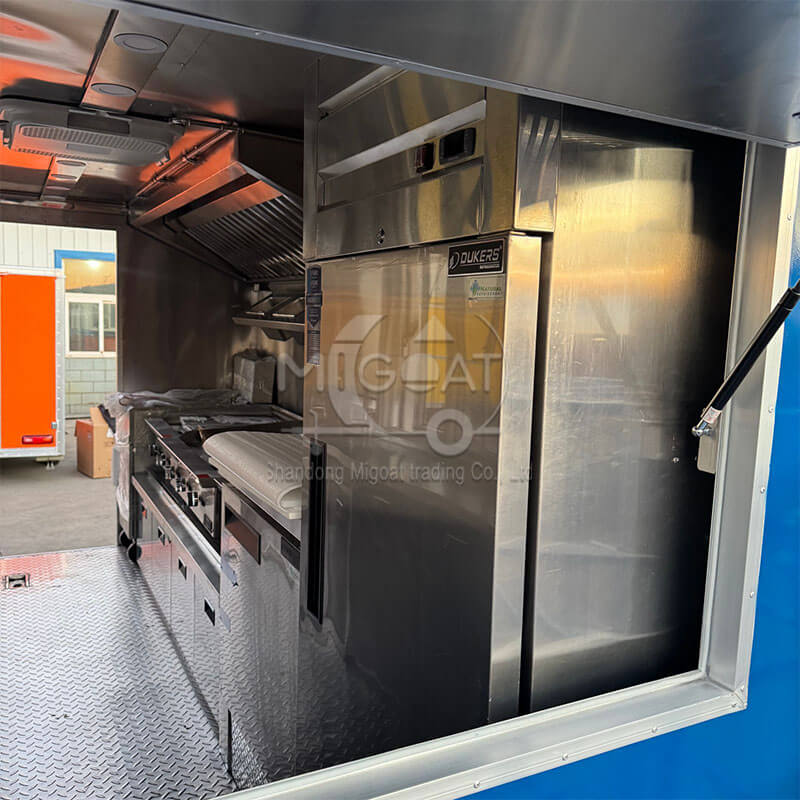 MGS-4M Dual-Axle Fully Equipped Stainless Steel Food Trailer, Blue Commercial Catering Concession Trailer