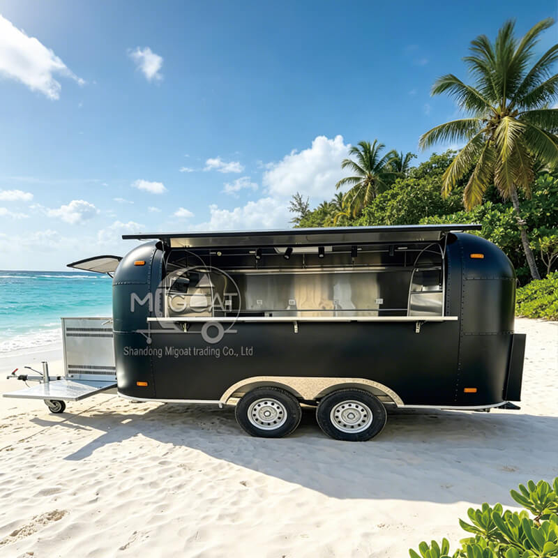 MGA-4M Dual-Axle Matte Black Retro Streamlined All Stainless Steel Interior Multi-Function Commercial Mobile Food Trailer