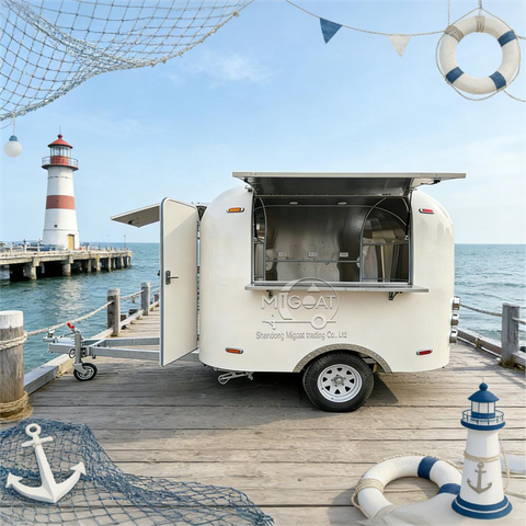 Trendy Mini Towable Food Cart, Multifunctional Mobile Snack Vending Trailer with Stainless Steel Interior for Street Vending Business