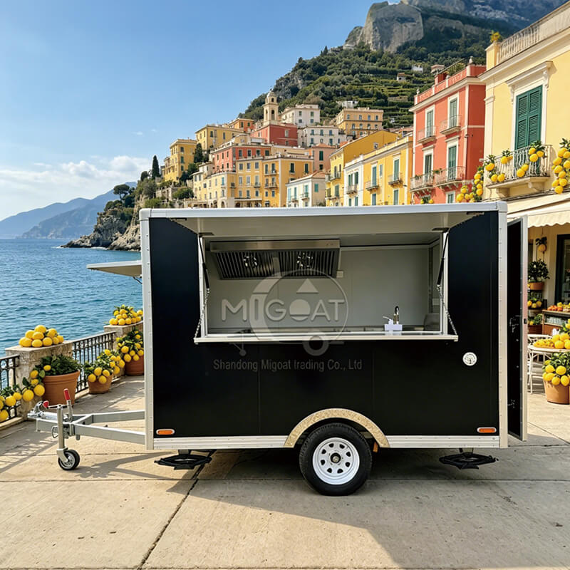 MGS-3M Commercial Built-in Refrigeration Food Trailer, Anti-Corrosion & Anti-Slip Mobile Catering Cart, Towable Fast Food Snack Concession Trailer
