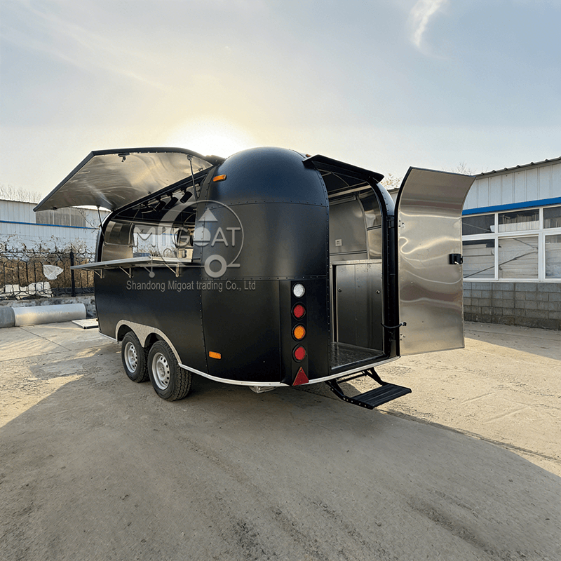 MGA-4M Dual-Axle Matte Black Retro Streamlined All Stainless Steel Interior Multi-Function Commercial Mobile Food Trailer