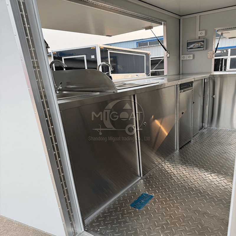 MGS-3M Commercial Built-in Refrigeration Food Trailer, Anti-Corrosion & Anti-Slip Mobile Catering Cart, Towable Fast Food Snack Concession Trailer