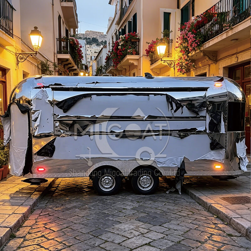MGA-5M Mirror Stainless Steel Dual-Axle Towable Multi-Function Food Trailer