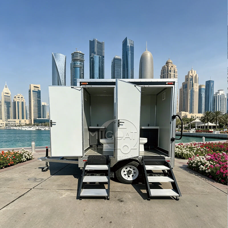 MGT-3M Luxury Dual Restroom Portable Toilet Trailer with Sinks, Mobile Restroom for Outdoor Events Construction