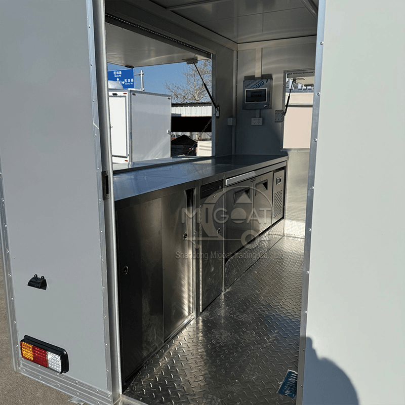 MGS-2.5M Dual Workstation Stainless Steel Interior Towable Multi-Function Food Trailer, Commercial Mobile Food Truck for Street Vending