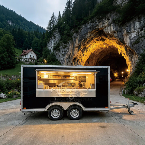 MGS-3.5M Dual-Axis Mobile Food Truck, High-Appearance Full Interior Outdoor Camping Market Coffee & Dessert Vending Cart