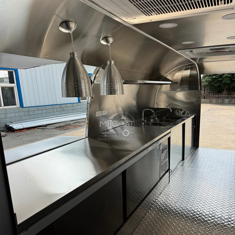 MGA-3.5M Full Stainless Steel Mirror Food Trailer, Customizable Mobile Food Truck with Complete Commercial Kitchen Setup