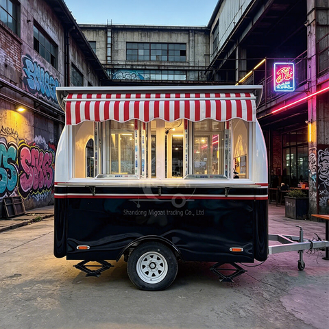 MGR-2.5M Multi-Function Red-White Striped Awning Food Truck | Full Stainless Steel Commercial Food Trailer