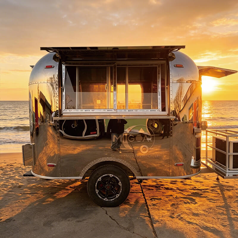 MGA-2.5M Polished Stainless Steel Towable Food Trailer with AC for Coffee Business