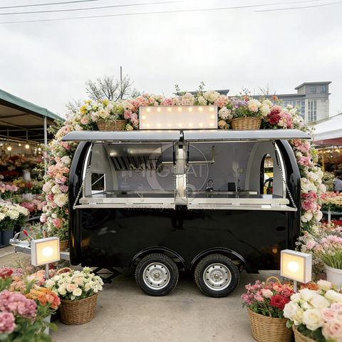 MGR-3M Dual Axle Reinforced 304 Stainless Steel Worktop Glossy Black Paint Multi-Function Mobile Food Trailer