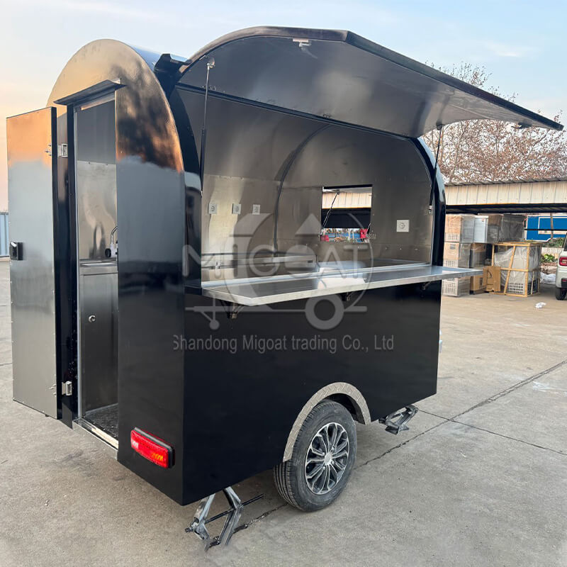 MGR-2.5M Simple Black Stainless Steel Interior Mobile Food Trailer, Towable Street Food Concession Cart