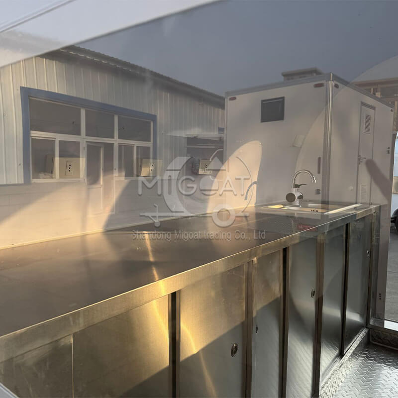 MGR-2.8M Mini Towable Food Trailer, Cream Style Mobile Food Cart with Full Stainless Steel Interior