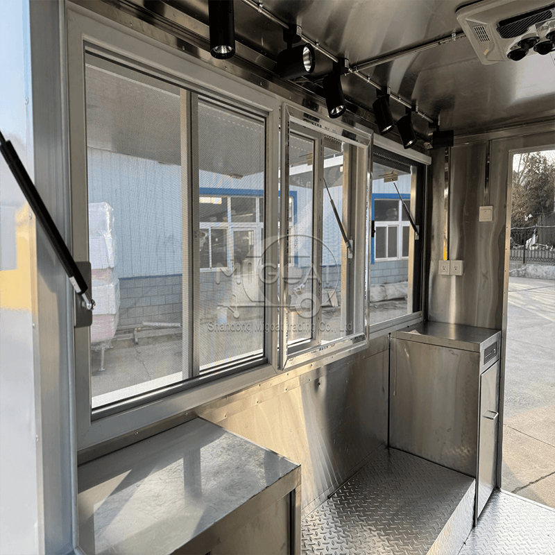  MGS-3.5M Dual-Axle Cream White Stainless Steel Food Trailer with Extended Platform, Commercial Catering Concession Trailer