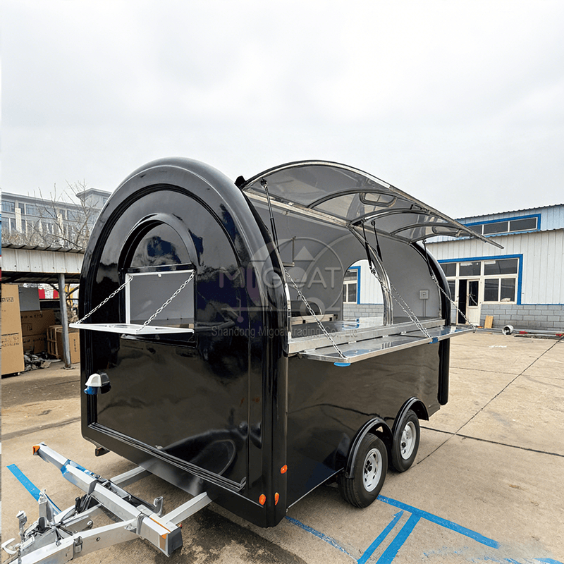 MGR-3M Dual Axle Reinforced 304 Stainless Steel Worktop Glossy Black Paint Multi-Function Mobile Food Trailer