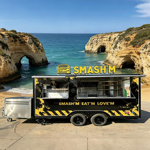 MGS-4M Dual-Wheel Towing Food Concession Trailer, Industrial Style Full Kitchen Mobile Smash Burger Fast Food Catering Truck