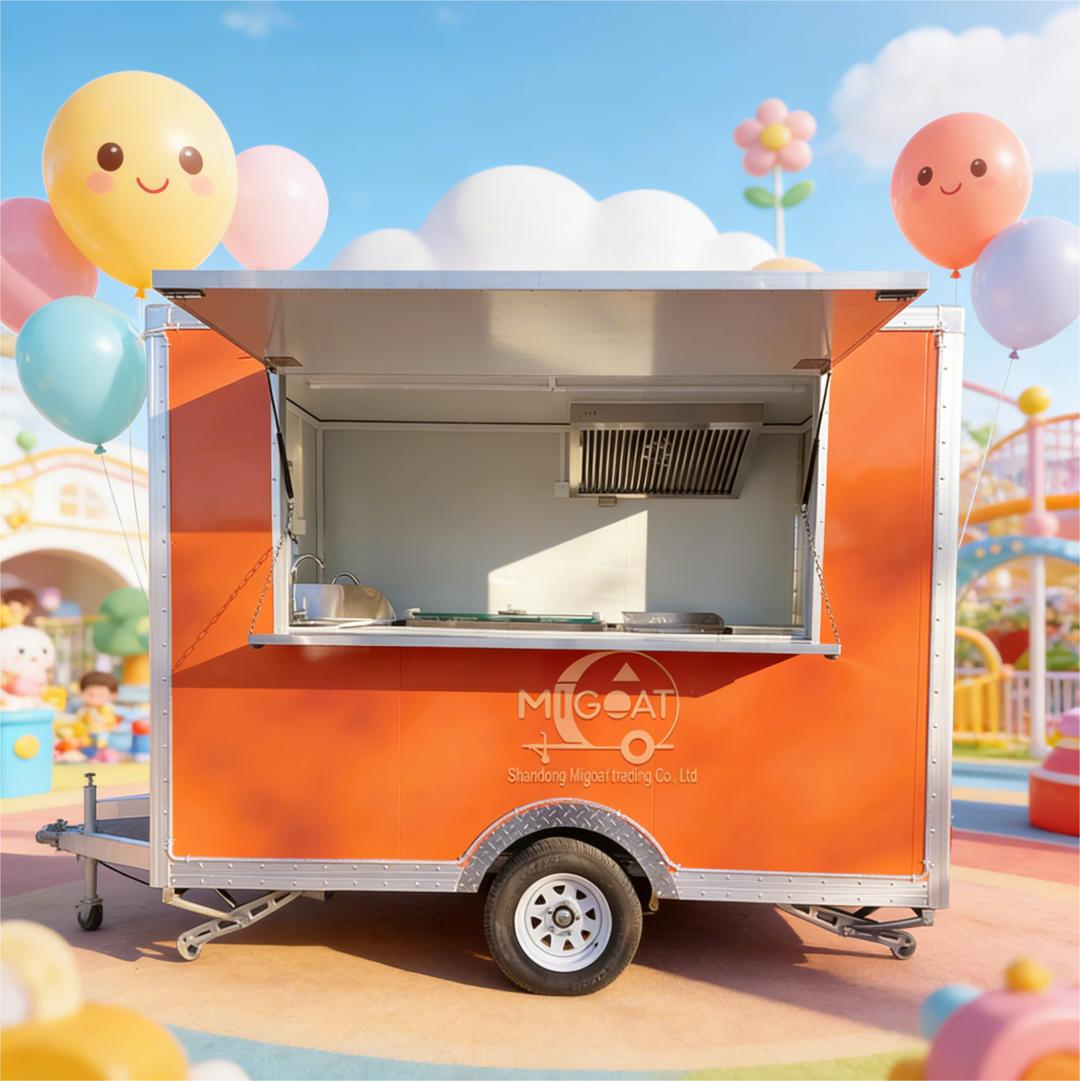MGA-3 Orange Multi-functional Mobile Food Cart Commercial Stainless Steel Kitchen Snack Trailer