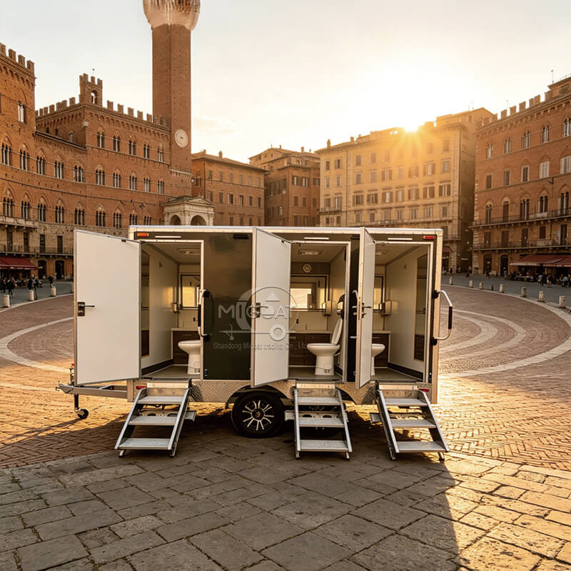 MGT-4M 3 Private Stall Luxury Waterproof Towable Mobile Public Toilet Restroom Trailer