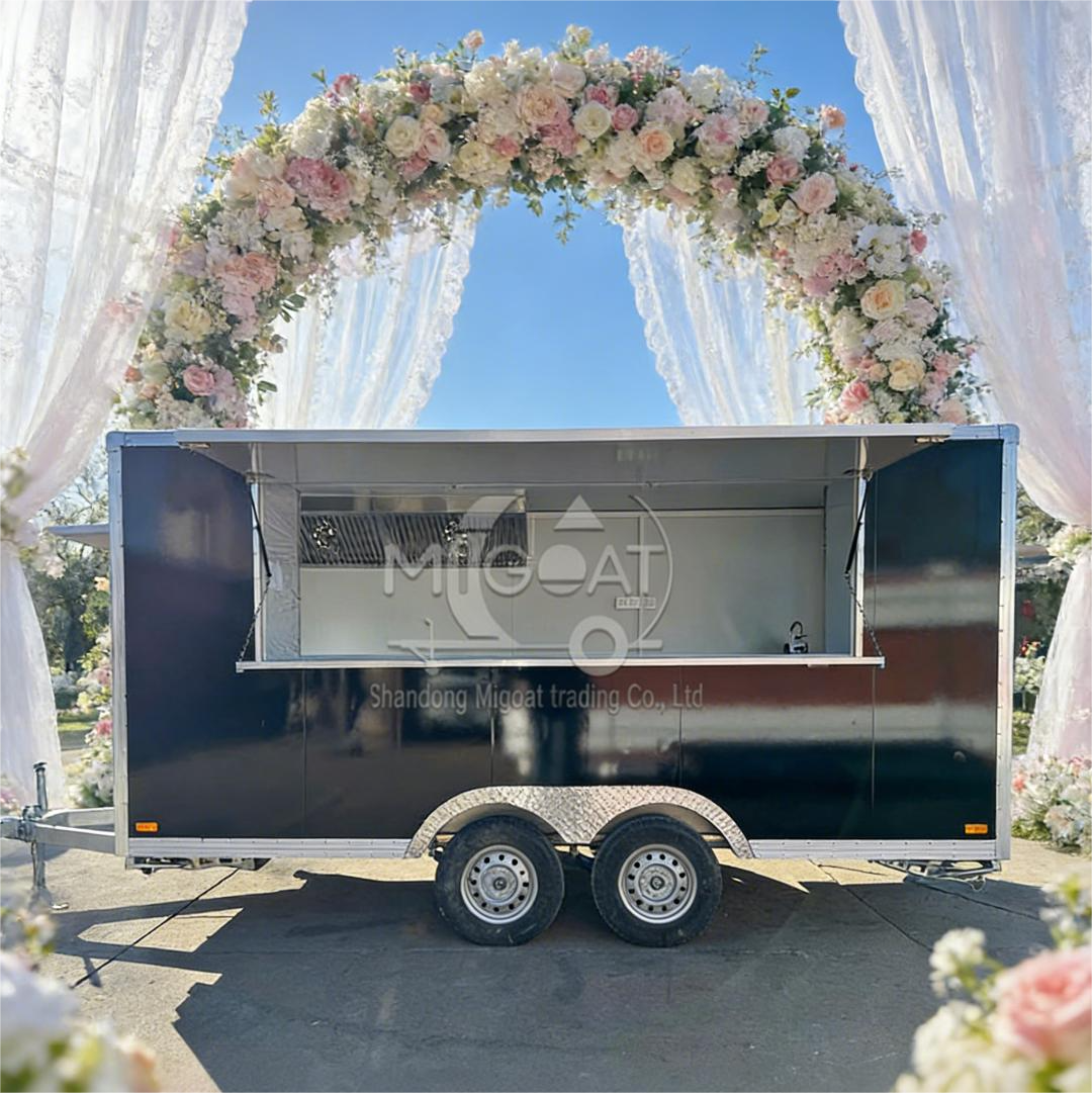 MGS-4M Dual-Axle Black Mobile Food Truck, Full Stainless Steel Countertop, Cross-Border Commercial Food Cart