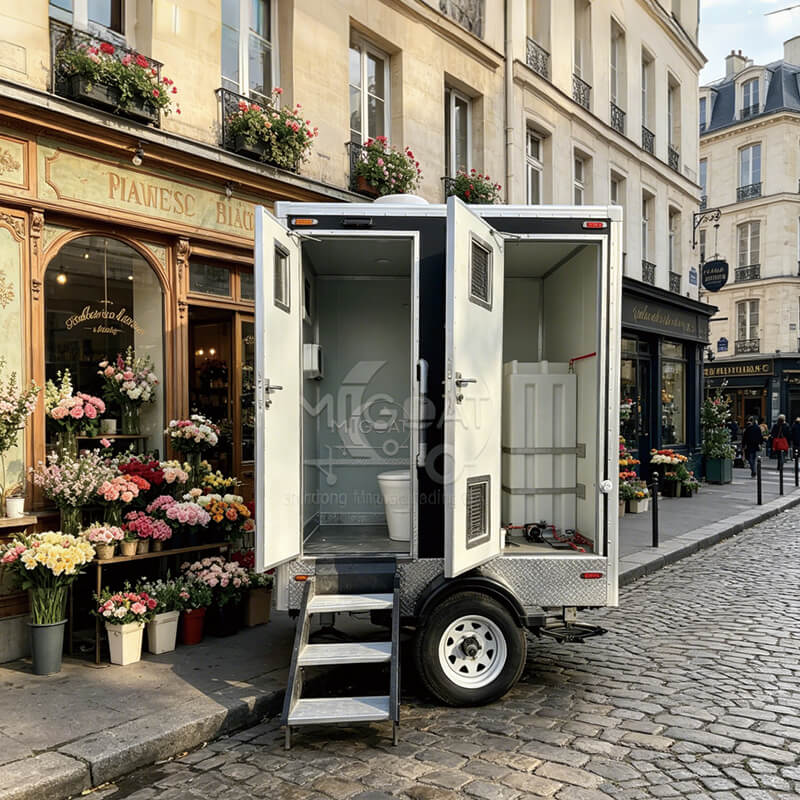 MGT-2.2M Luxury Finished Portable Toilet Trailer, Integrated Ceramic Toilet, High-end Temporary Mobile Restroom