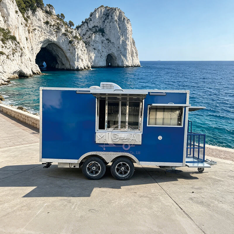 MGS-4M Dual-Axle Fully Equipped Stainless Steel Food Trailer, Blue Commercial Catering Concession Trailer