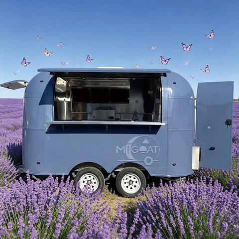 MGA-3M Tandem Axle Blue Vintage Food Trailer Fully Stainless Steel Kitchen Commercial Mobile Food Cart