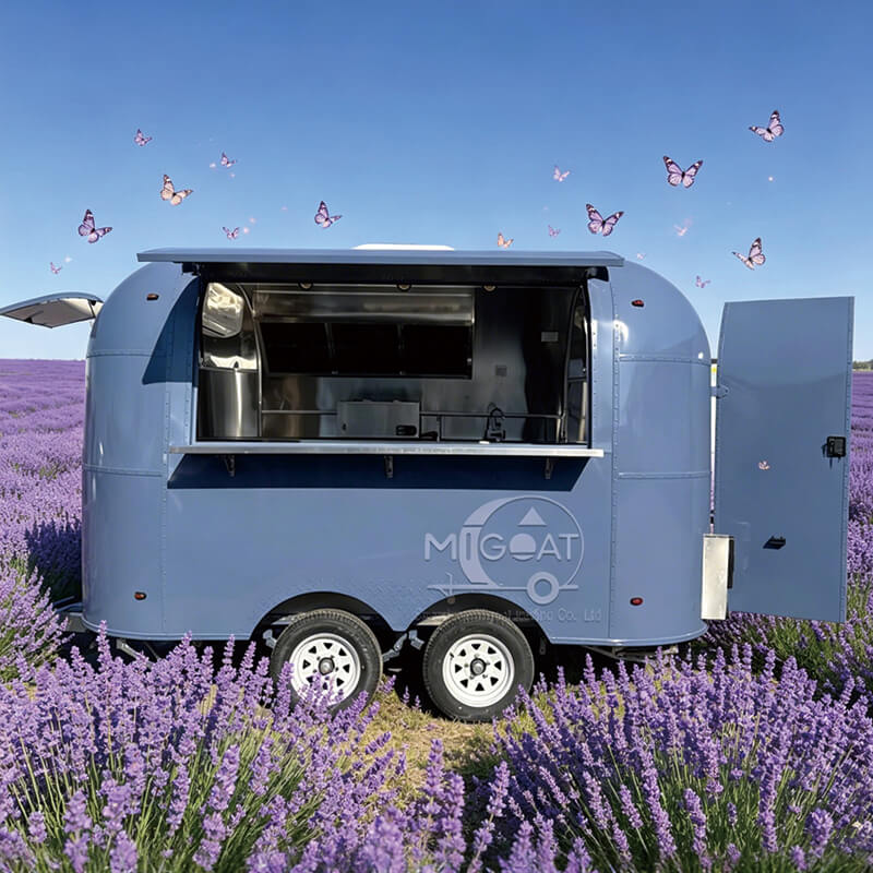 MGA-3M Tandem Axle Blue Vintage Food Trailer Fully Stainless Steel Kitchen Commercial Mobile Food Cart