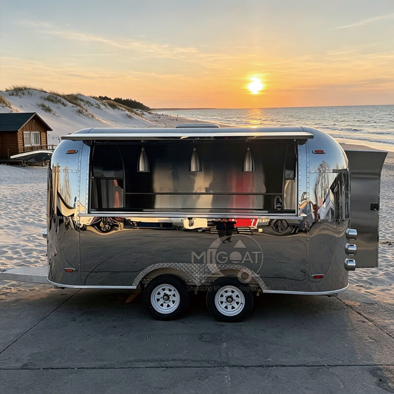 MGA-3.5M Mirror Stainless Steel Dual-Axle Multi-Function Food Truck, Premium Streamliner Mobile Food Concession Trailer