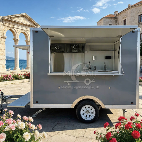 MGS-2.5M Dual Workstation Stainless Steel Interior Towable Multi-Function Food Trailer, Commercial Mobile Food Truck for Street Vending
