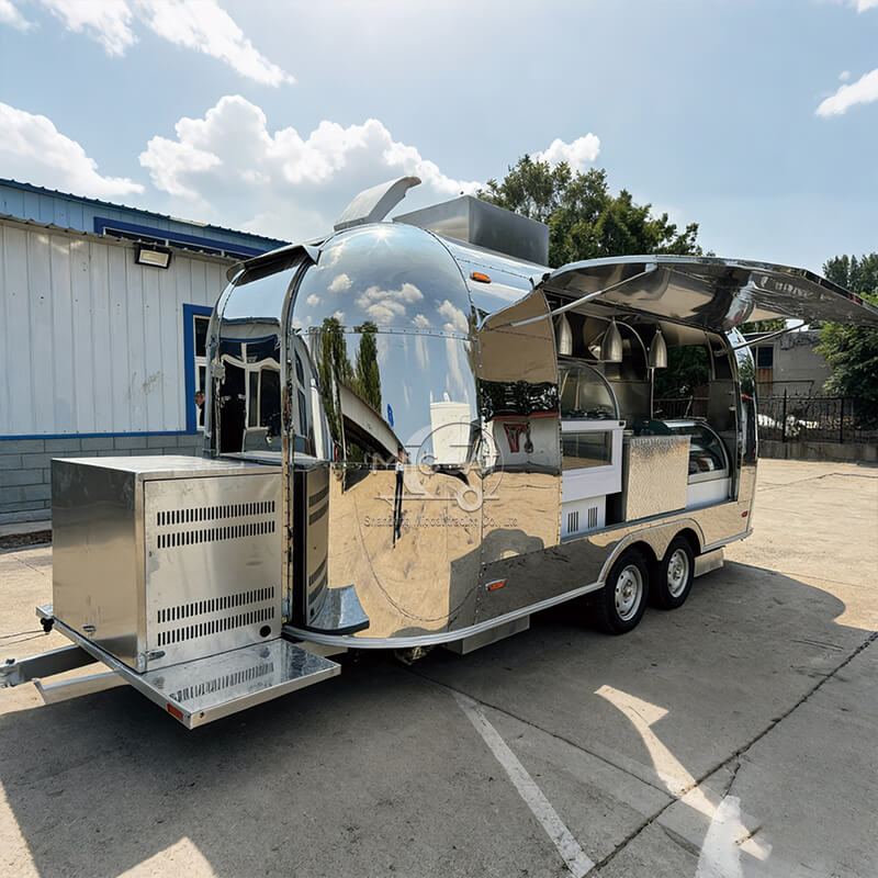 MGA-3.5M Full Stainless Steel Mirror Food Trailer, Customizable Mobile Food Truck with Complete Commercial Kitchen Setup