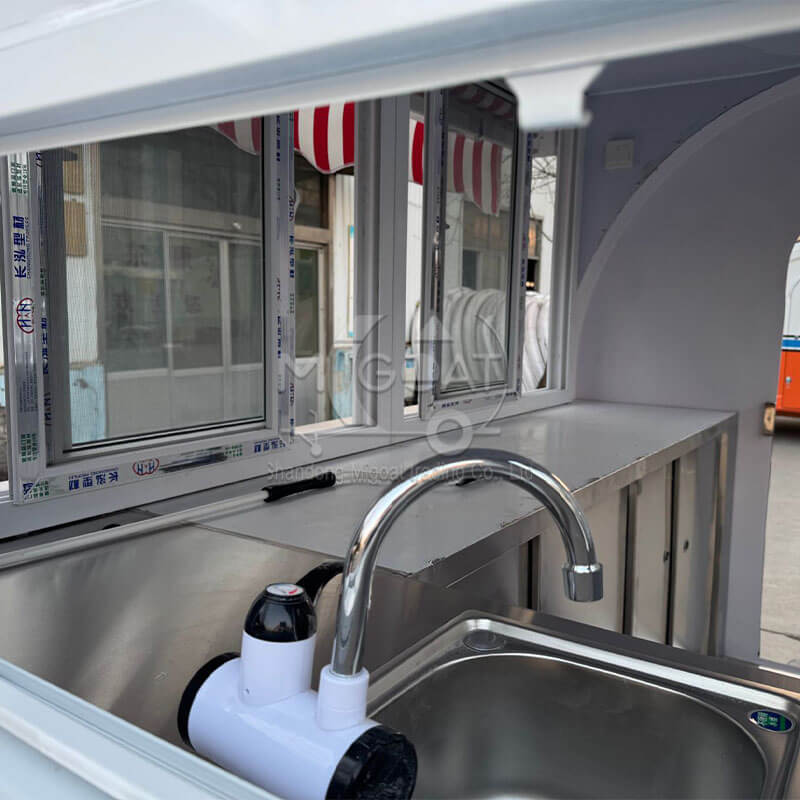 MGR-2.5M Multi-Function Red-White Striped Awning Food Truck | Full Stainless Steel Commercial Food Trailer
