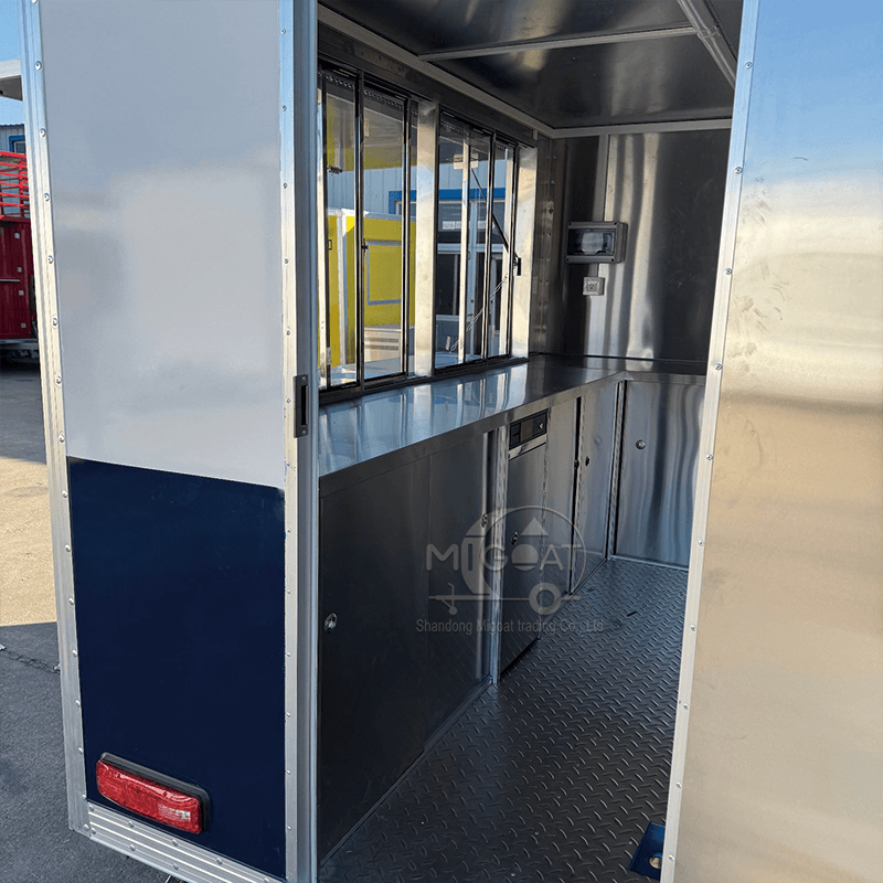 MGS-3m Length Stainless Steel Interior Blue White Color Matching Multi-Function Commercial Mobile Food Trailer