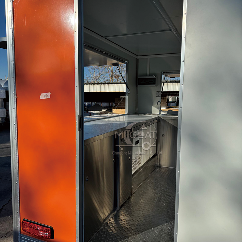 MGA-3 Orange Multi-functional Mobile Food Cart Commercial Stainless Steel Kitchen Snack Trailer