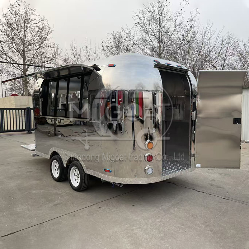 MGA-3.8M Tandem Axle Mirror Stainless Steel Commercial Food Trailer with Full Stainless Steel Kitchen