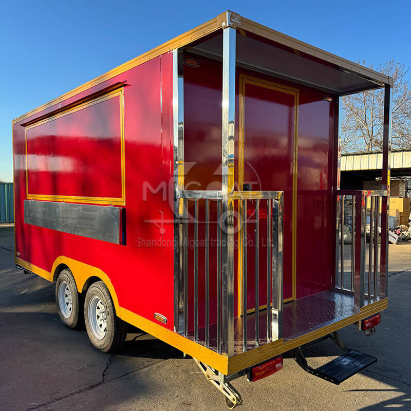 MGS-4M Dual-Wheel Towable Mobile Food Trailer With Terrace, Premium Fully Equipped Outdoor Street Food Concession Cart