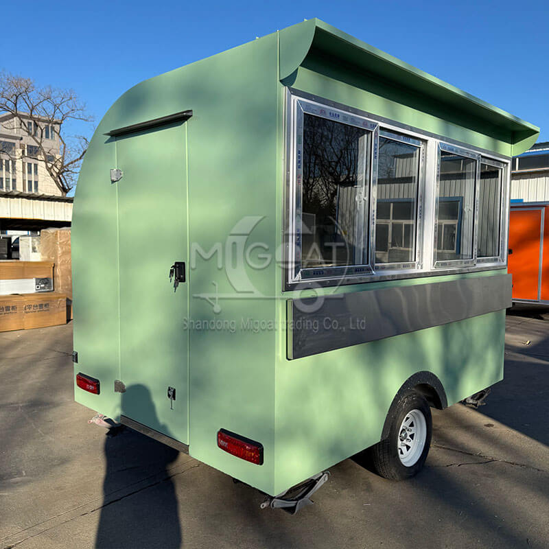 MGR-2.5M Sliding Window Stainless Steel Workbench, Fresh Green Color, Multi-Function Towable Mobile Food Trailer