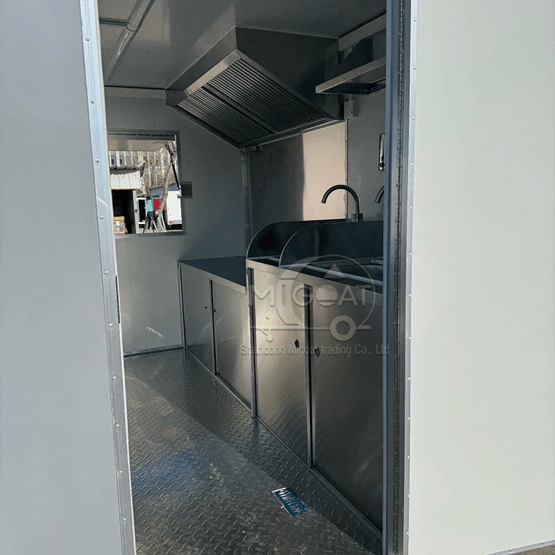MGS-2.5M Dual Workstation Stainless Steel Interior Towable Multi-Function Food Trailer, Commercial Mobile Food Truck for Street Vending
