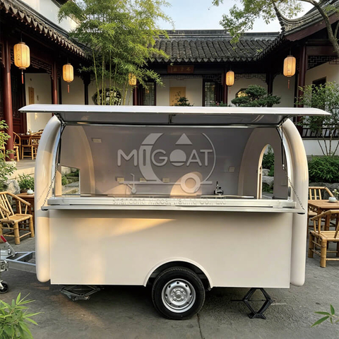 MGR-2.8M Mini Towable Food Trailer, Cream Style Mobile Food Cart with Full Stainless Steel Interior