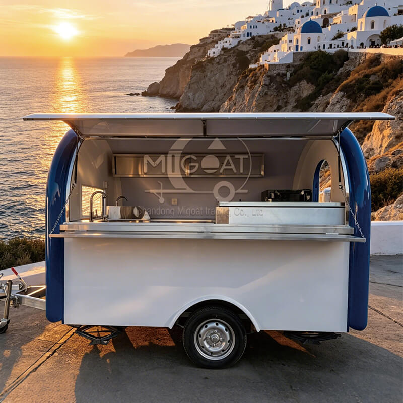 MGR-3M Blue-White Triple Sink Stainless Steel Worktop Commercial Multi-Function Mobile Food Trailer